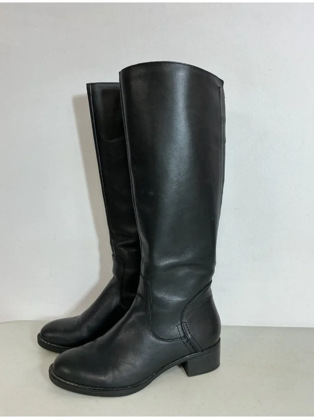 Franco Sarto Black Leather Boots Side Buckle Womens 6